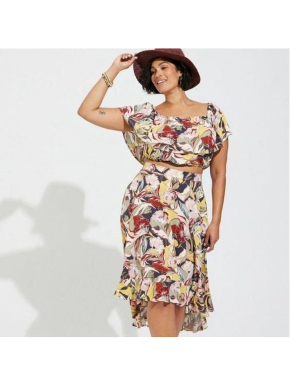 Torrid Mini Challis Off Shoulder Hi-Low Skirt Set Size 3X